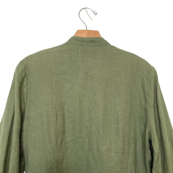 August Silk Options PL 100% Linen Green Blouse Floral Embroidered Button Up Top - Picture 9 of 13